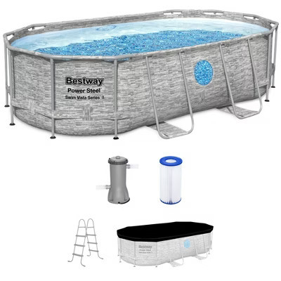 Bestway Power Steel Swim Vista Series II 14'x8' 2"x39.5" Above Ground Outdoor Swimming Pool with 530 GPH Filter Pump, Ladder, and Pool Cover | Target