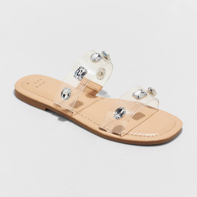 Women&#39;s Brit Two Band Embellished Sandals - A New Day&#8482; Pearl 7.5 | Target