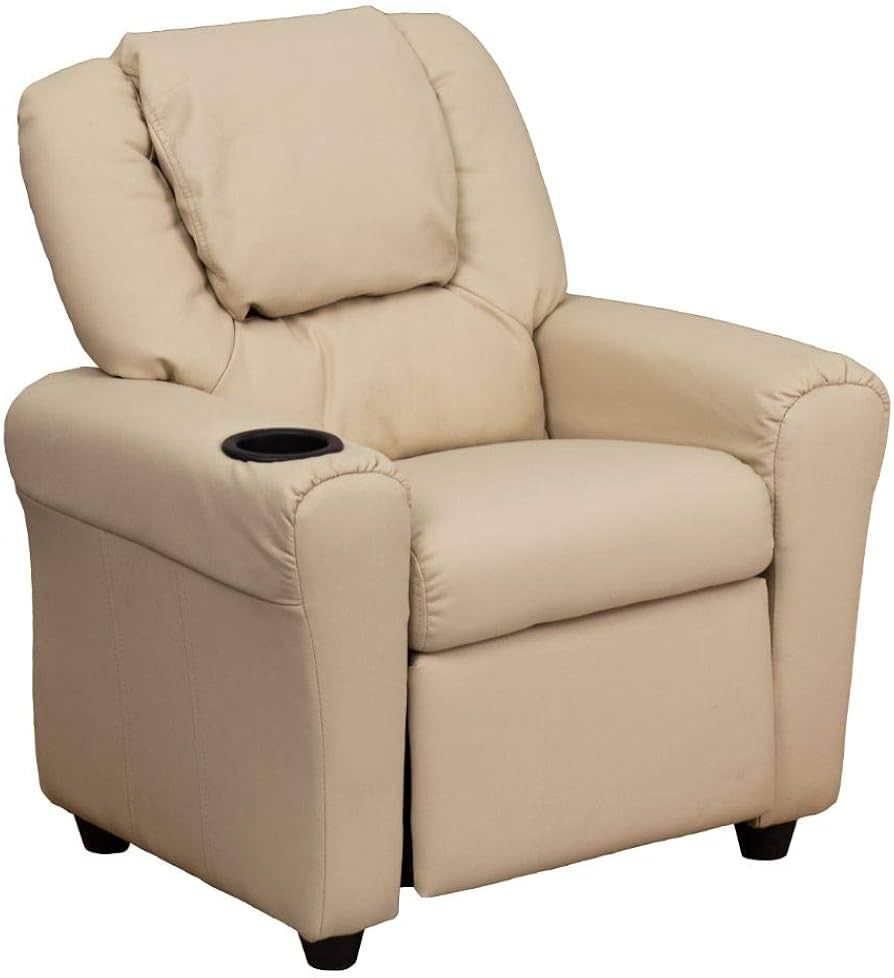 Flash Furniture Vana Contemporary Beige Vinyl Kids Recliner with Cup Holder and Headrest | Amazon (US)