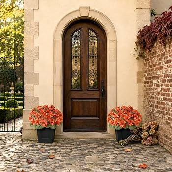 2 Set Fall Artificial Dahlia Topiary Ball Trees for Front Porch (Orange) | Amazon (US)