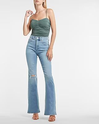 High Waisted Light Wash Ripped Supersoft Bootcut Jeans | Express