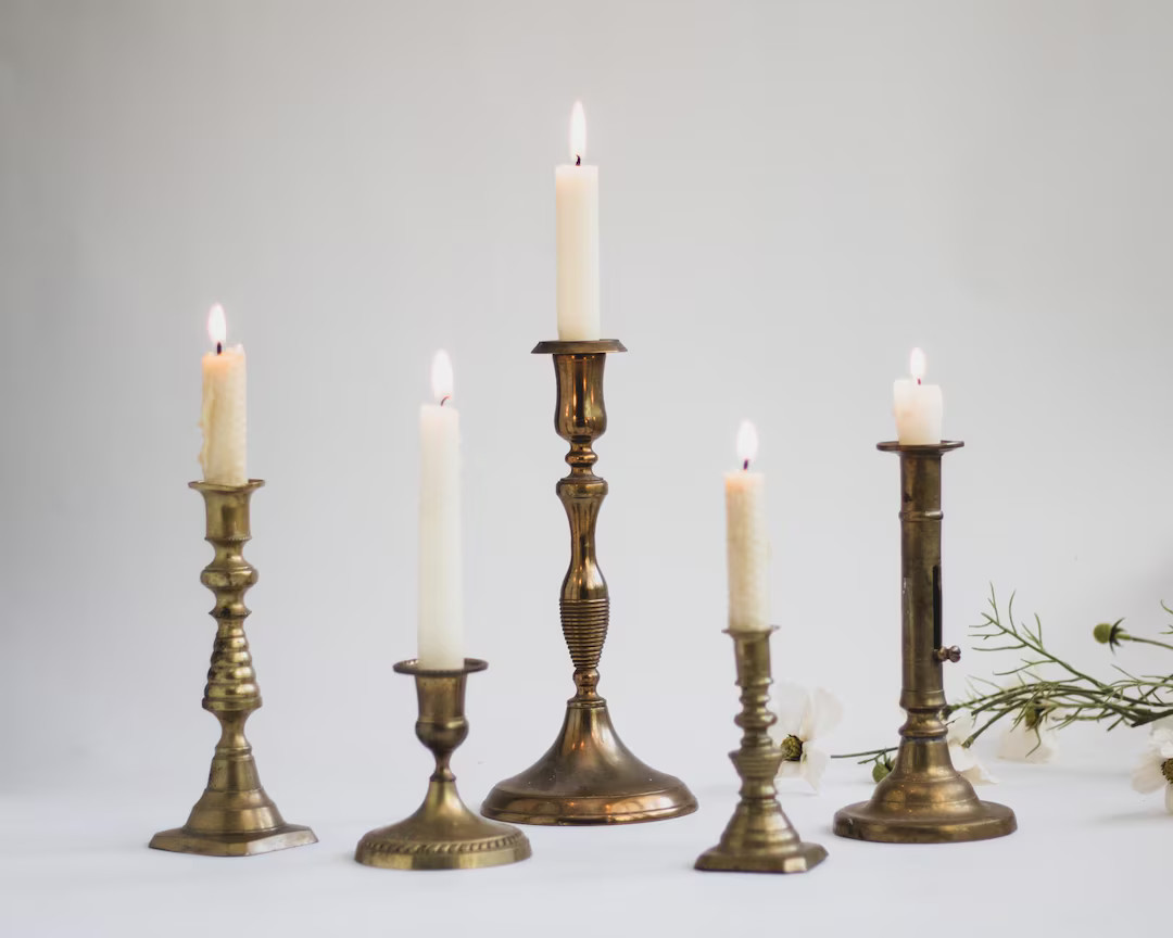 Assorted Vintage Brass Candlestick Holders, Brass Candle Holder, Farmhouse Candlesticks, Wedding ... | Etsy (US)