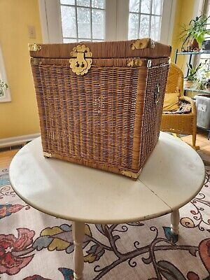 Vintage Chinoiserie Asian Style Wicker Chest w Etched Brass Hardware - 20" | eBay US