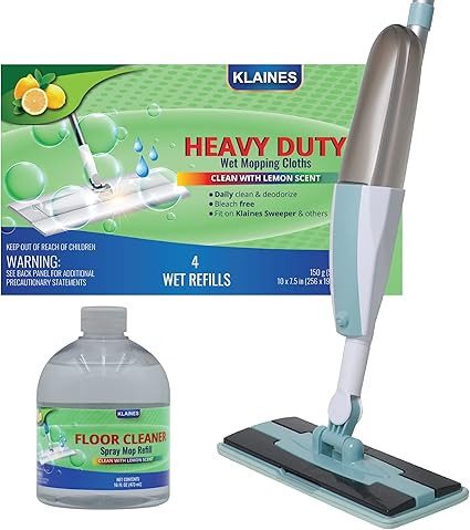 Klaines Spray Mop Kit Disposable Wet Dry Mopping Cloths Refillable Bottle Floor Cleaning Light Bl... | Amazon (US)