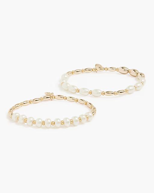 Gold and pearl stretch bracelets set-of-two | J.Crew Factory