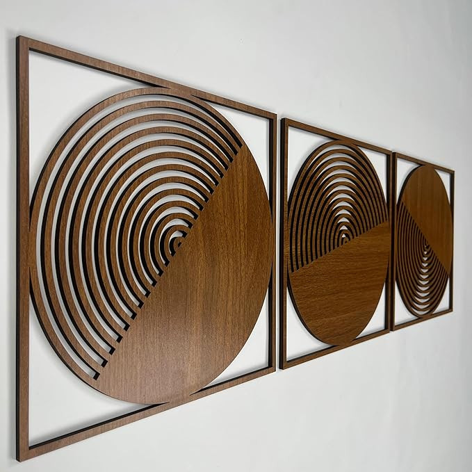 Round Boho Wall Art Wood Decor, Set of 3 Mid Century Modern Wood Wall Decoration, Aesthetic Wall ... | Amazon (US)