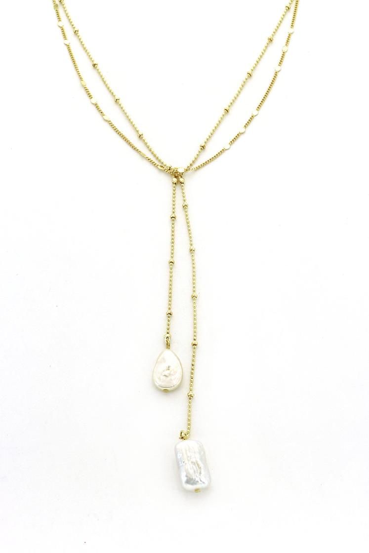 15 In 2Layer Neck Gold Chain/ Drop And Pearl | South Moon Under