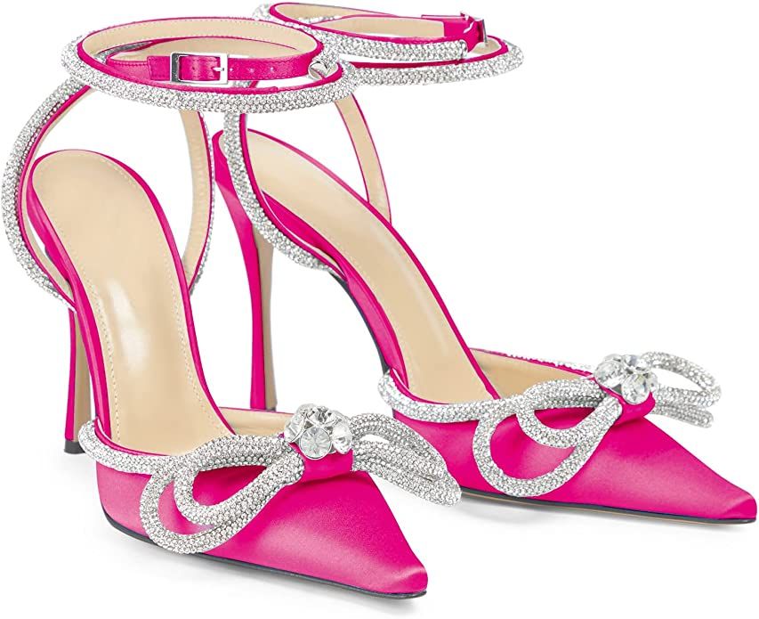 LauraVicci Women's Heeled Sandals Pointed Toe Crystal Embellished Bow Ankle Straps Rhinestone Buc... | Amazon (US)