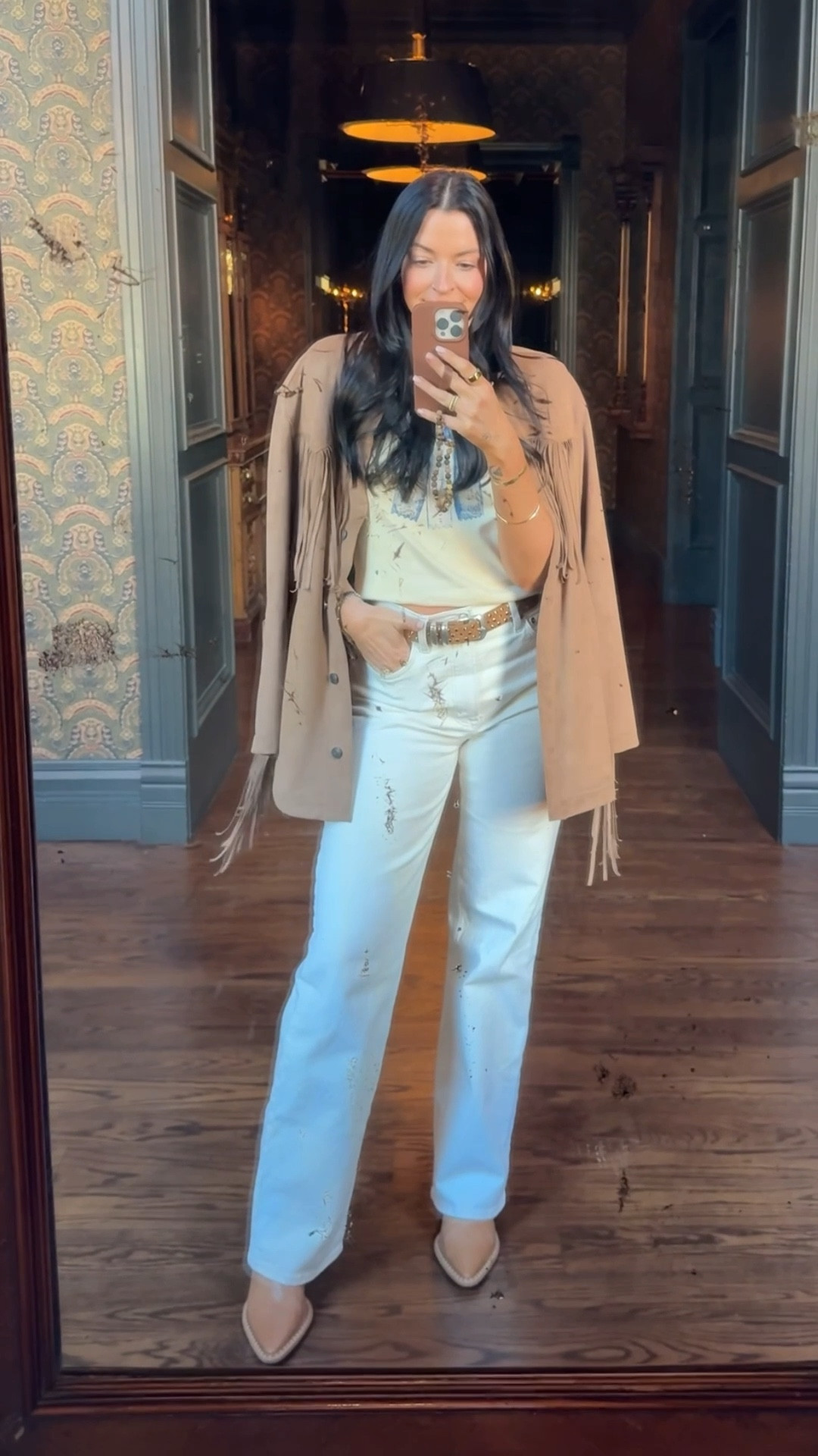 This fringe jacket from Free People is SO fun! My tee, boots, and boot chain are also FP! White jeans are @abercrombie 90s Relaxed. TTS

#LTKootd #LTKFestival