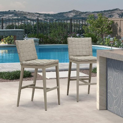 PURPLE LEAF Outdoor Bar Stools Set of 2, PU Leather Patio Bar Set with Aluminum Frame, Bar Chairs for Poolside, Garden, Kitchen Island | Target