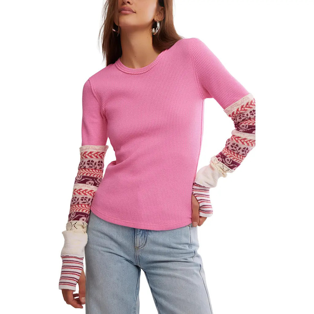 Free People All In Cuff Knit Top in Blush Combo at Nordstrom, Size Small | Nordstrom