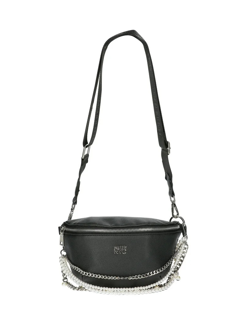 Madden NYC Women's Faux Pearl and Chain Fannypack, Black | Walmart (US)