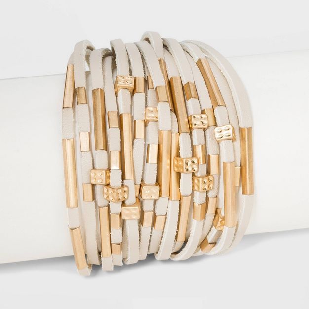 Simulated Leather and Tube Slider Magnetic Bracelet - Universal Thread&#8482; Natural | Target