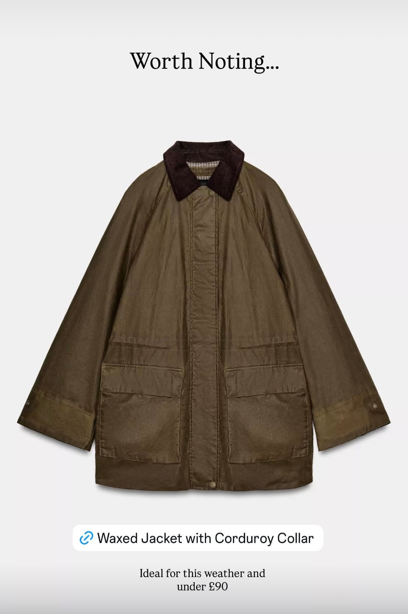 Worth Noting 12/2 - Zara Waxed Jacket with corduroy collar 

#LTKFashionMonth #LTKuk #LTKspring