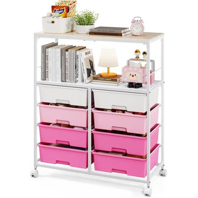 8 Drawers Rolling Storage Cart With Wooden Top, Multipurpose Utility Cart With Opening Shelf & Lockable Wheels, Storage Drawer Cart Organizer For Home | Wayfair North America