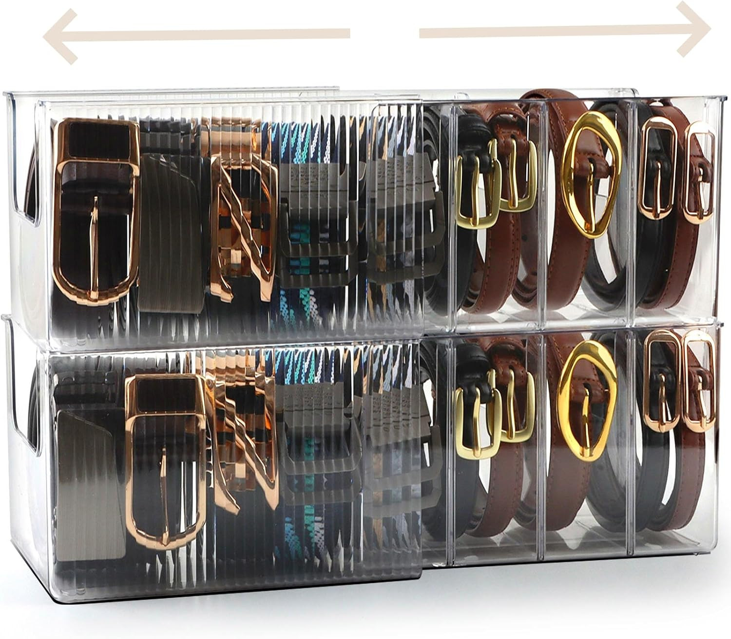 Clear Belt Organizer Extendable, 2 Pack Acrylic Belt Storage Holder with Adjustable Dividers, Belts Storage Container for Drawer and Closet Organization | Amazon (US)