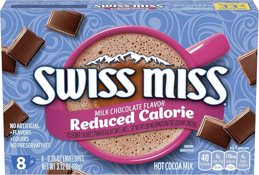 Swiss Miss Milk Chocolate Flavor Reduced Calorie Hot Cocoa Mix, 0.39 oz. 8-Count (Pack of 12) | Amazon (US)