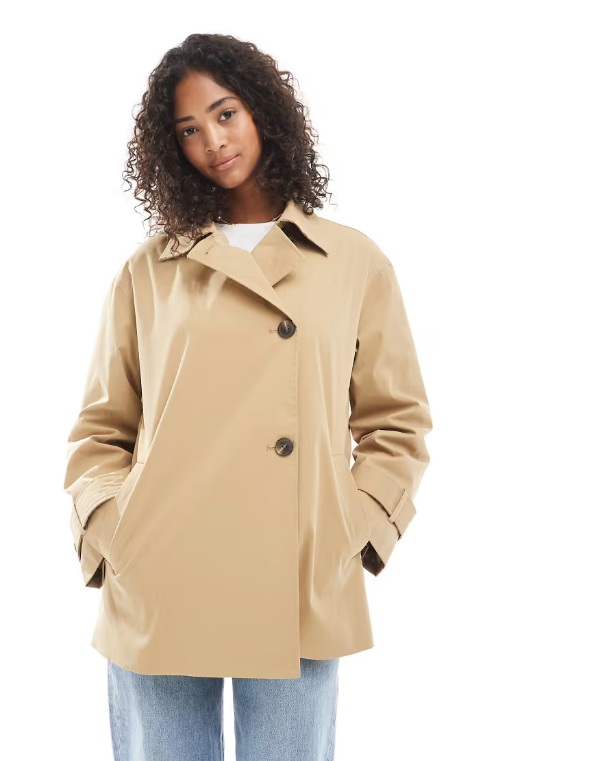 ONLY asymmetric short trench coat in beige-Neutral | ASOS (Global)
