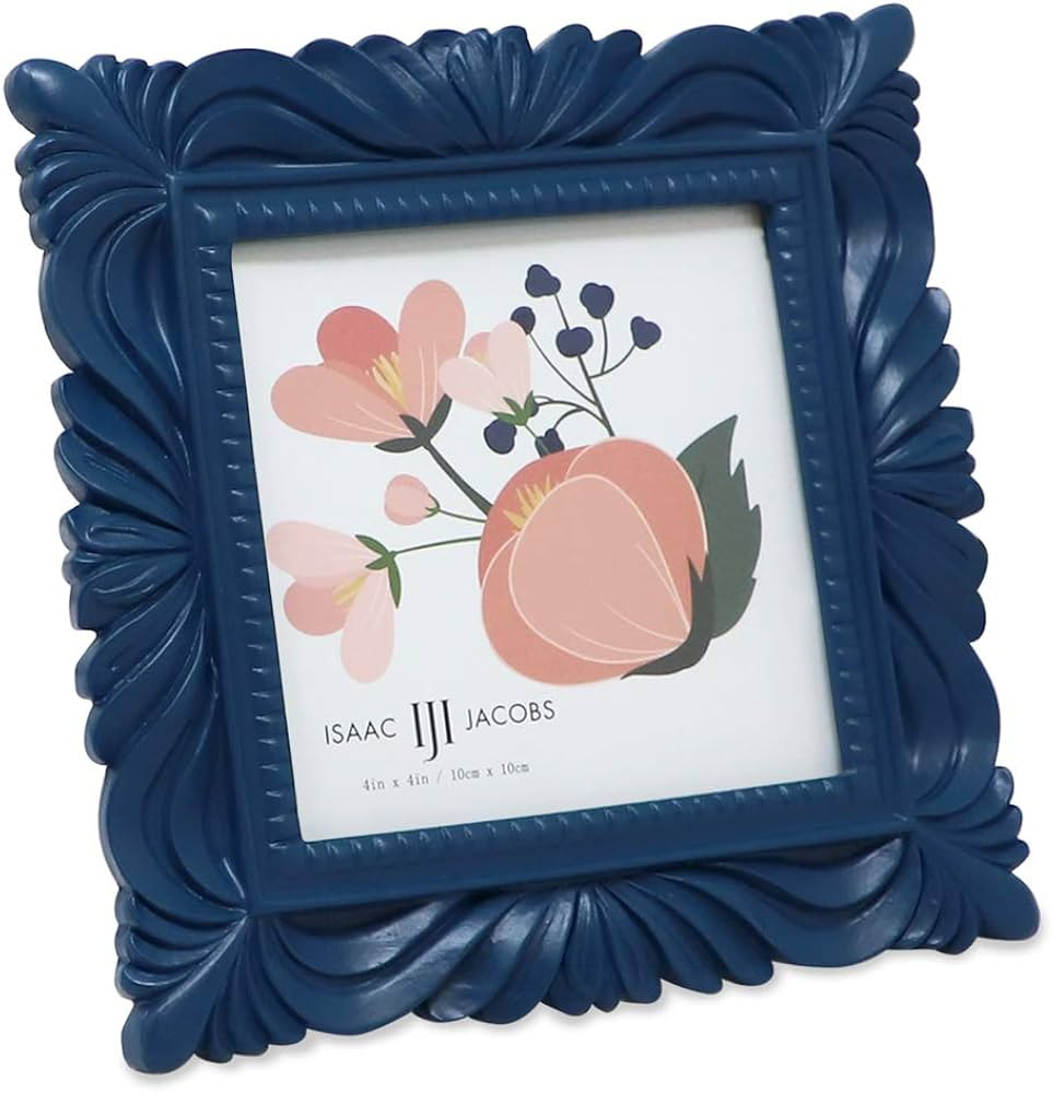 Isaac Jacobs 4x4 Navy Wave Textured Hand-Crafted Resin Picture Frame with Easel & Hook for Tablet... | Amazon (US)