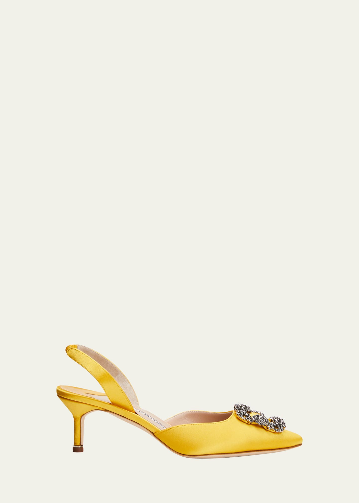 Manolo Blahnik Slingback Satin Mules w/ Crystal Buckle | Bergdorf Goodman