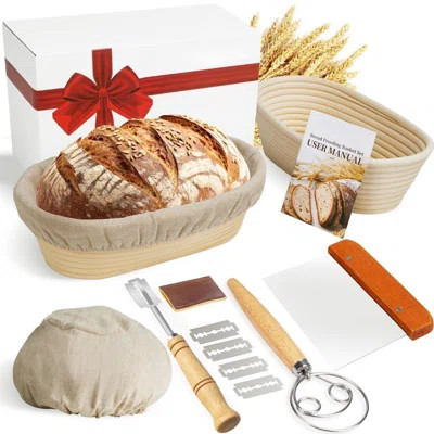 Banneton Bread Proofing Basket, 10 Inch Oval Sourdough Bread Baking Supplies, Sourdough Proofing Basket Set Of 2, Sourdough Starter Kit With Bread Lam | Wayfair North America