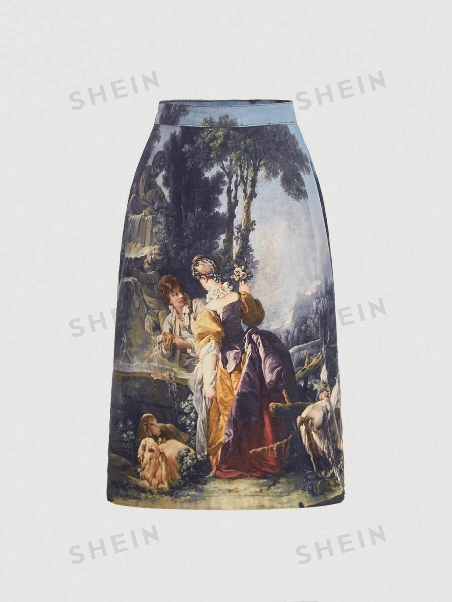 SHEIN MOD Plus Figure Graphic Denim Skirt | SHEIN