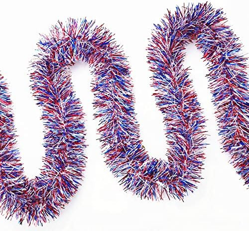 26FT 4th of July Patriotic Garland Red White Blue Garland Decoration Shiny Garland Hanging Suppli... | Amazon (US)
