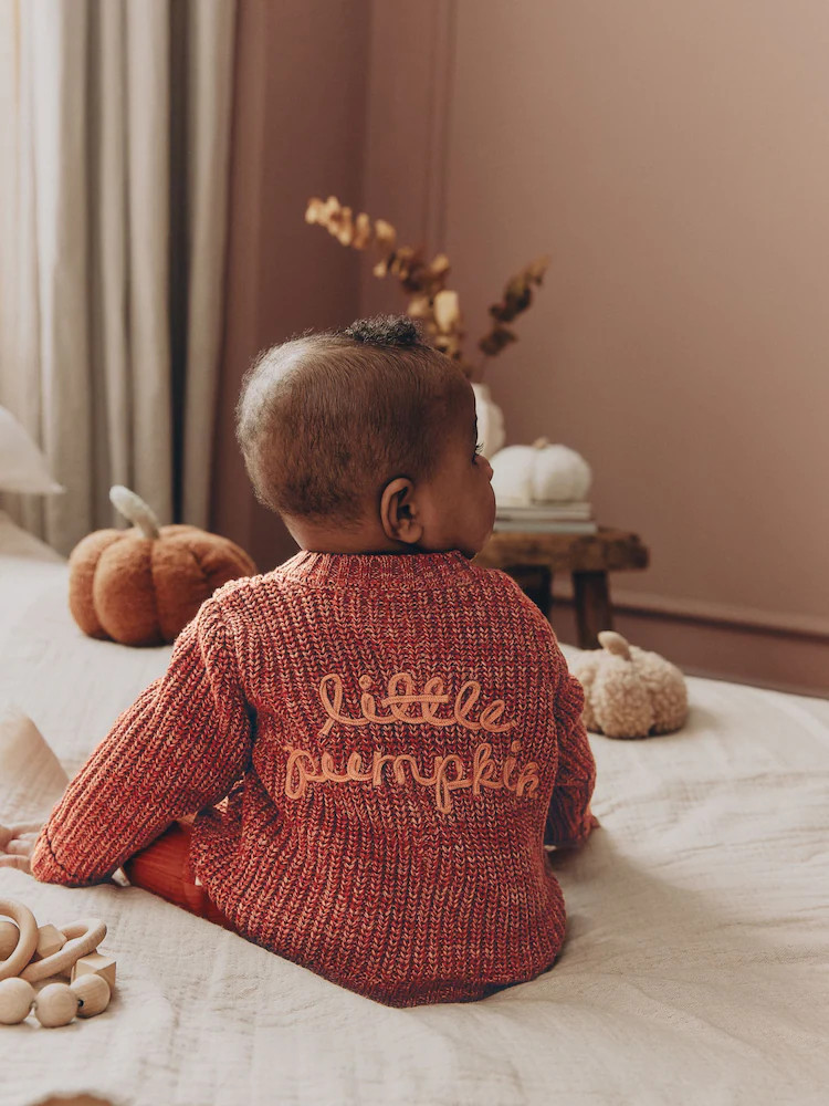 Orange Little Pumpkin Slogan Baby Cardigan | Next EU