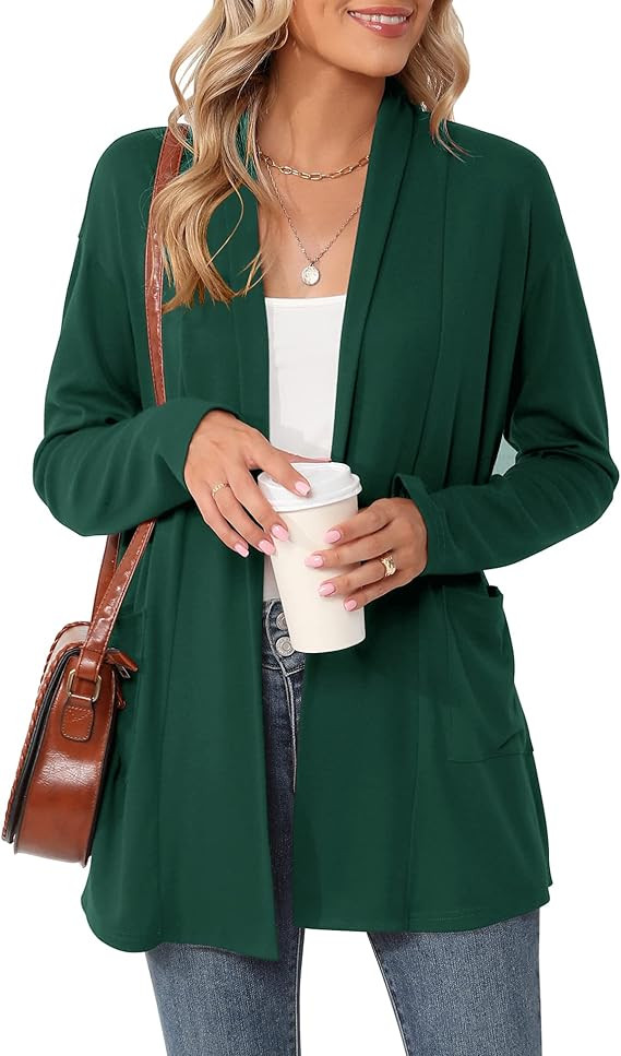 Micoson Women's Long Sleeve Open Front Cardigan Casual Loose Lightweight Cardigans with Pockets | Amazon (US)