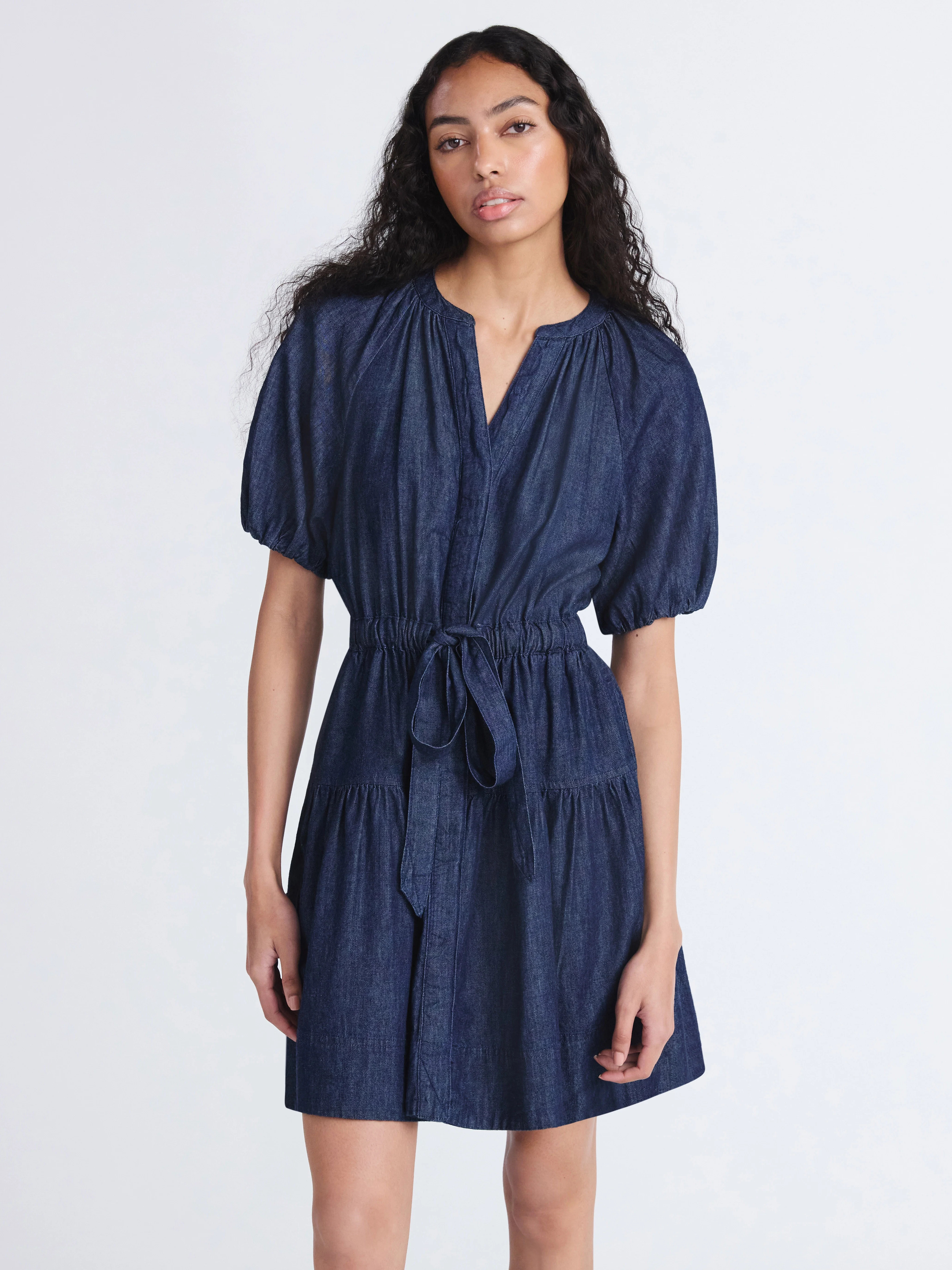 Free Assembly Women's Denim Tiered Mini Dress with Puff Sleeves, Sizes XS-XXL | Walmart (US)