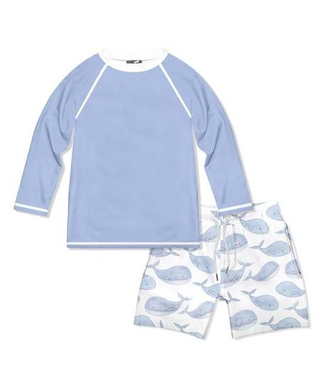White & Periwinkle Whales Long-Sleeve Rashguard Set - Infant, Toddler & Boys | Zulily