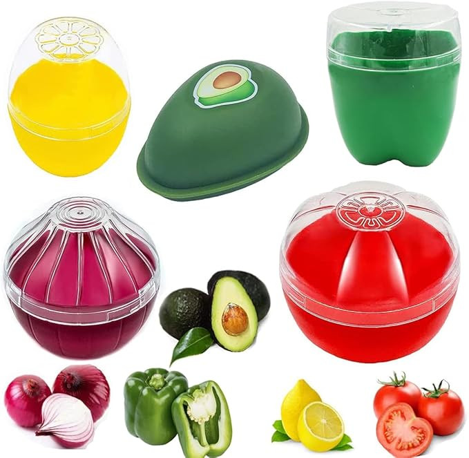 5 Pieces Fruit and Vegetable Shaped Savers Keepers Storage Containers for Fridge, Avocado Green P... | Amazon (US)