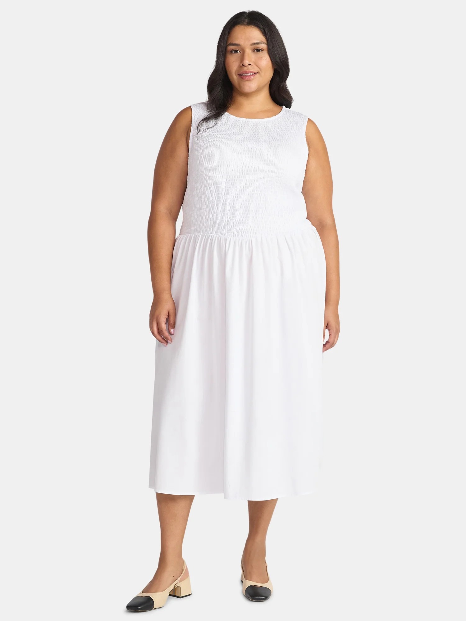 Time and Tru Women's Plus Sleeveless Smocked Midi Dress, Size XS-4X | Walmart (US)