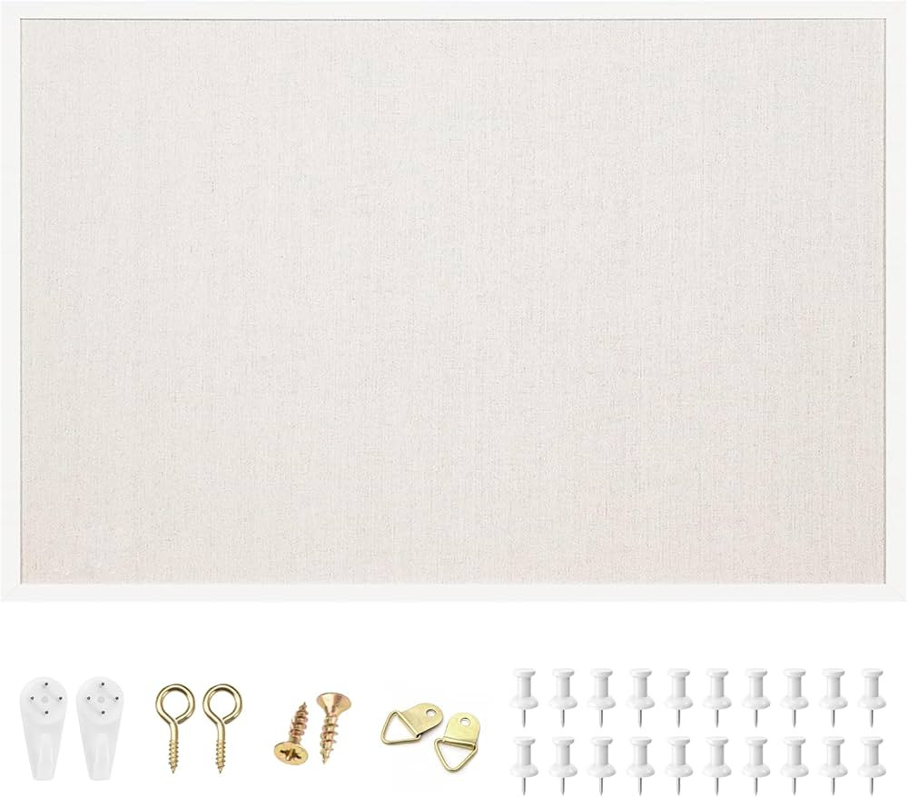 OWLKELA 24'' x 36'' Linen Bulletin Board, White Framed Corkboard, White Oak Frame Linen Cork Boar... | Amazon (US)
