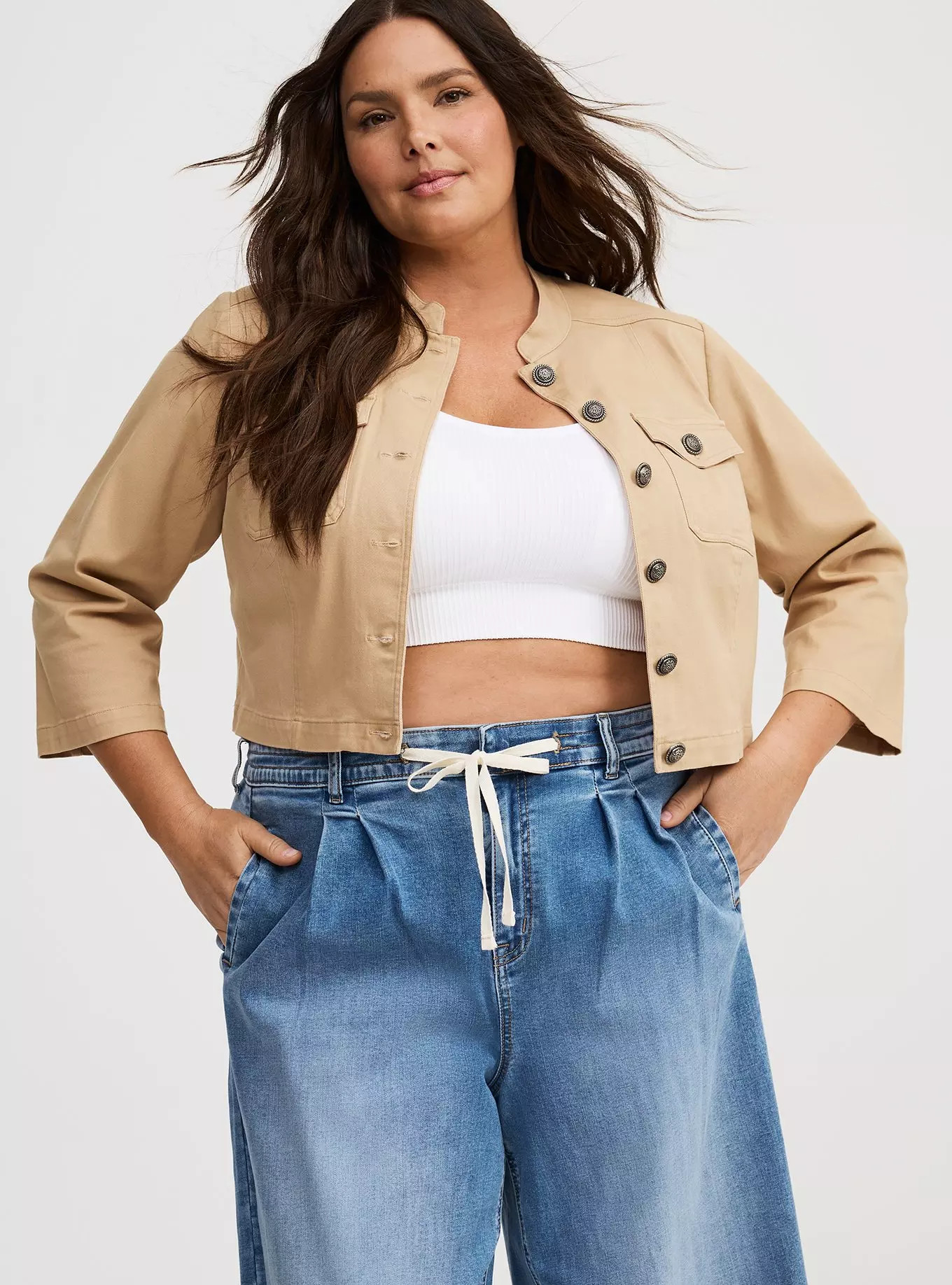 Lightweight Twill Cropped Military Jacket | Torrid (US & Canada)