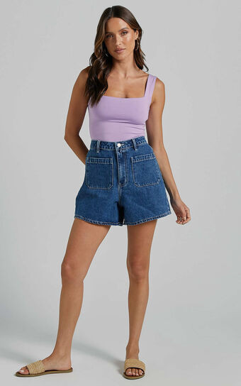 Yeena Shorts - Denim High Waisted in Mid Blue Wash | Showpo (ANZ)