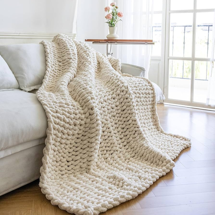 Chunky Knit Blanket - Luxury Soft Cozy King Size(60 * 80) Chenille Throw Blanket,100% Woven Blank... | Amazon (US)