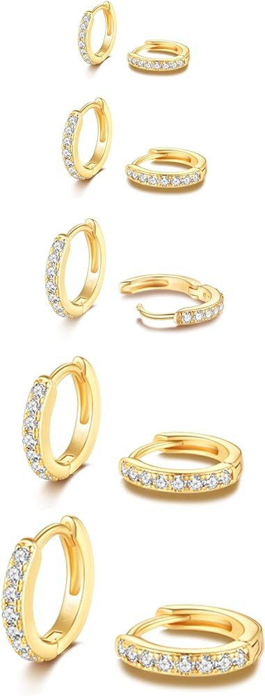 5 Pairs Tiny Huggie Hoop Earrings for Women, Lightweight Mini CZ/Cubic Zirconia Hoops Set for Wom... | Amazon (US)