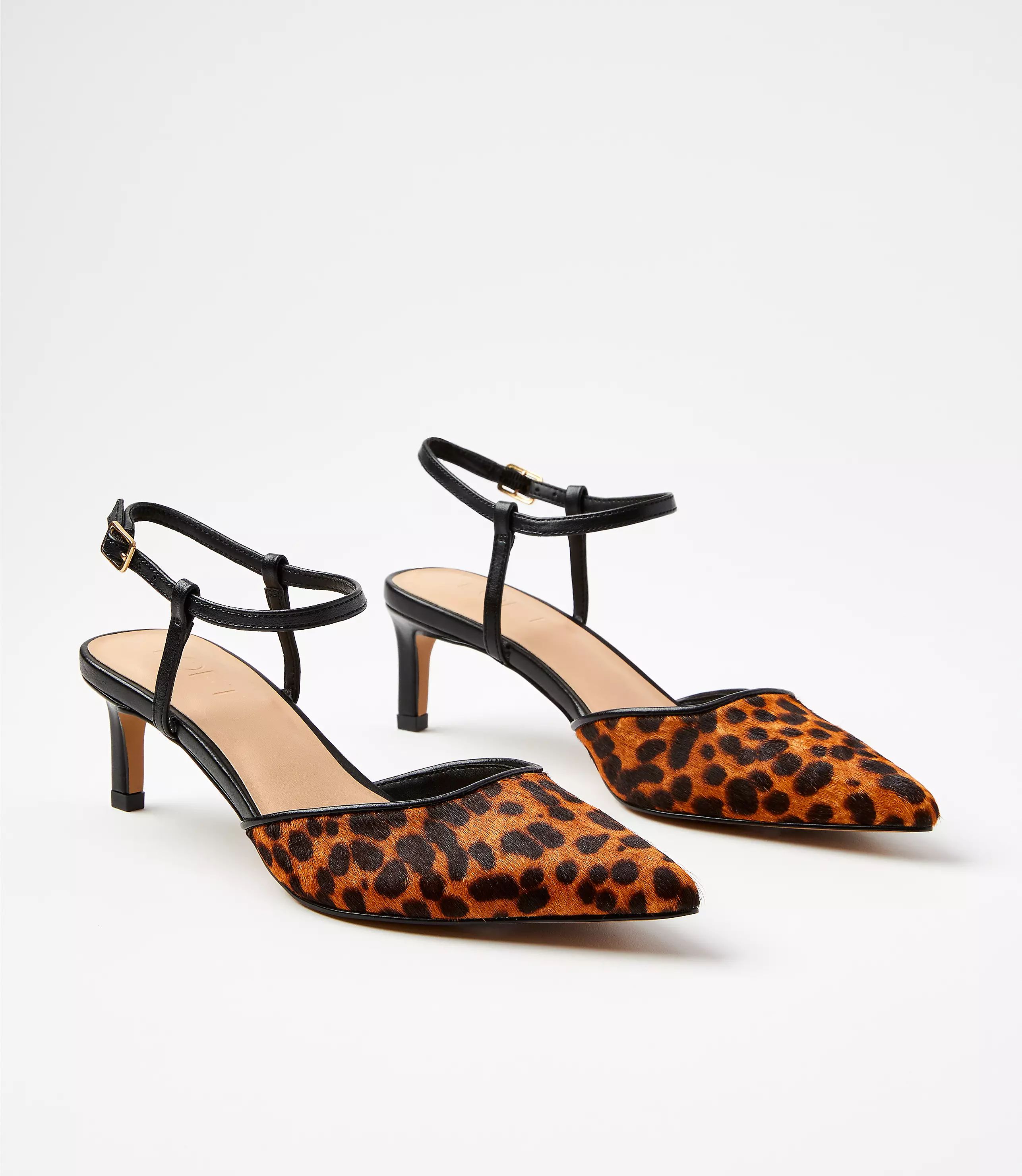 Leopard Print Haircalf Ankle Strap Heels | LOFT