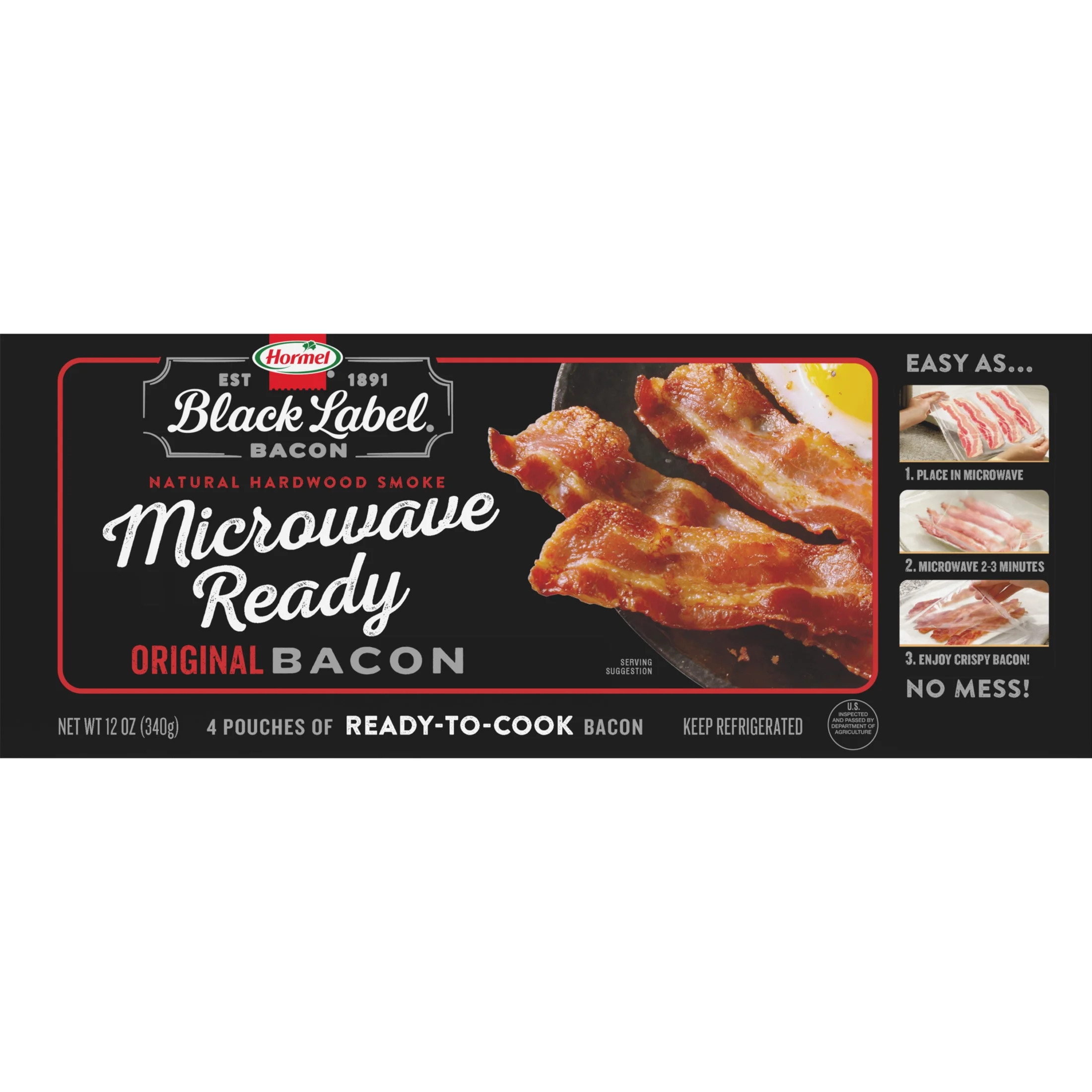 Hormel Black Label, Microwave Ready Pork Bacon, 12 oz - Walmart.com | Walmart (US)
