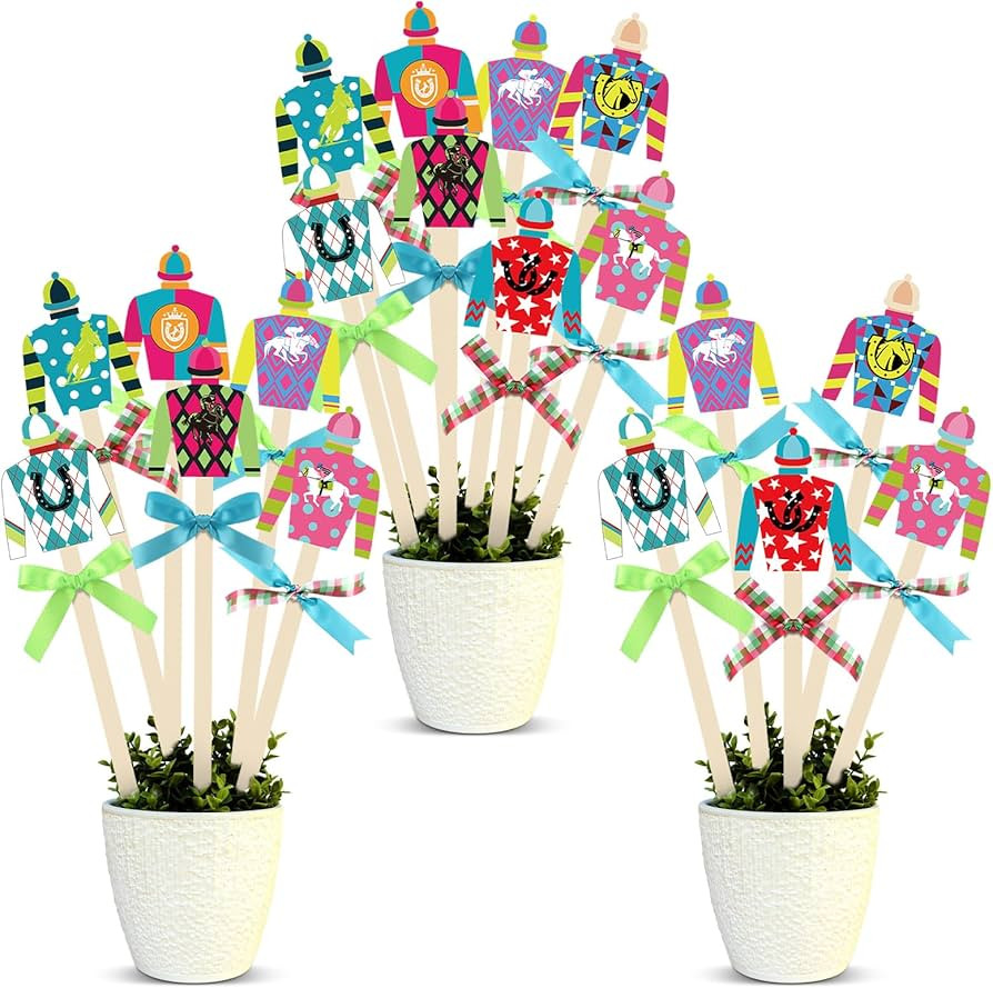 Hushee 16 Pcs Derby Horse Table Decorations with Decorative Ribbons Horse Racing Centerpiece Stic... | Amazon (US)