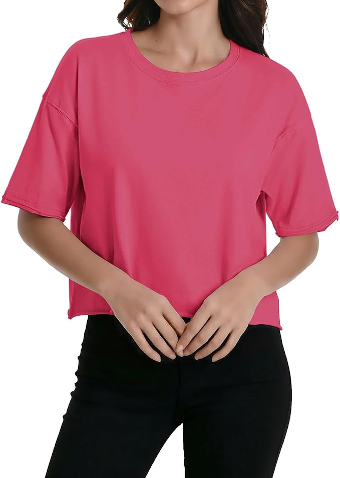 Women's Summer Short Sleeve Crop Tops Cotton Athletic Yoga Running T-Shirts | Amazon (US)