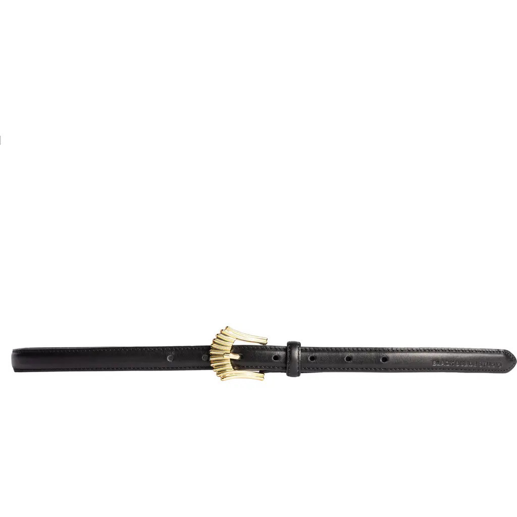 BLACK SUEDE STUDIO Crown Belt in Black/gold at Nordstrom, Size Small | Nordstrom