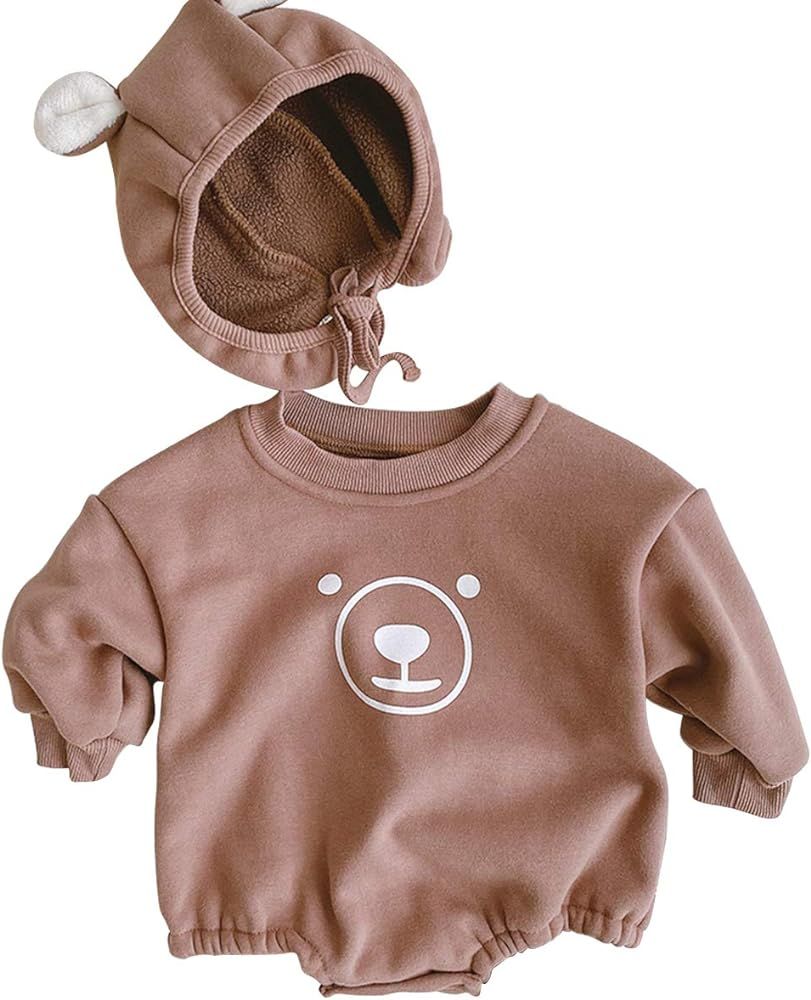 Baby Boy/Girl Sweatshirt Romper Long Sleeve Bear Bodysuit | Amazon (US)