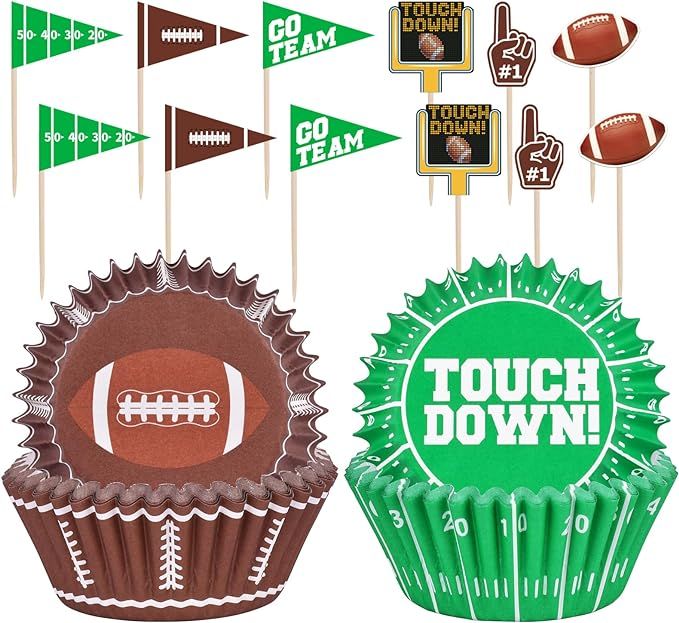 Football Party Supplies: 96-Count Football Cupcake Liners & 96pcs Cupcake Toppe - Perfect for Gam... | Amazon (US)