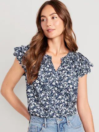 Sleeveless Ruffle-Trim Smocked Top for Women | Old Navy (US)