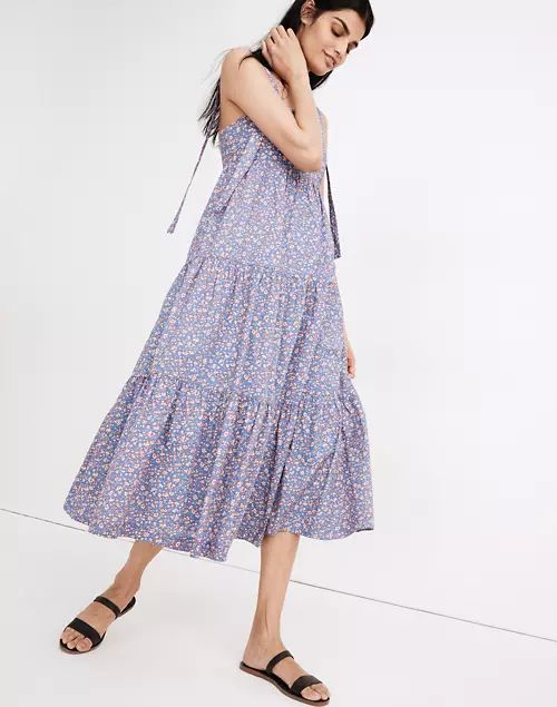 Tie-Strap Tiered Midi Dress in Summer Vines | Madewell