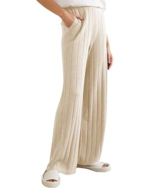 Acelitt Womens Casual Elastic Waist Wide Leg Flowy Knit Pants wiht Pockets, S-XXL | Amazon (US)