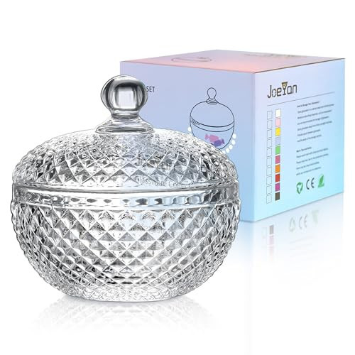 Joeyan 12 oz Small Clear Glass Jars with Lid,Embossed Glass Candy Dishes,Diamond Faceted Food Container,Decorative Jewelry Box Apothecary Canisters,Kitchen Bathroom Buffet Storage Organizer | Amazon (US)