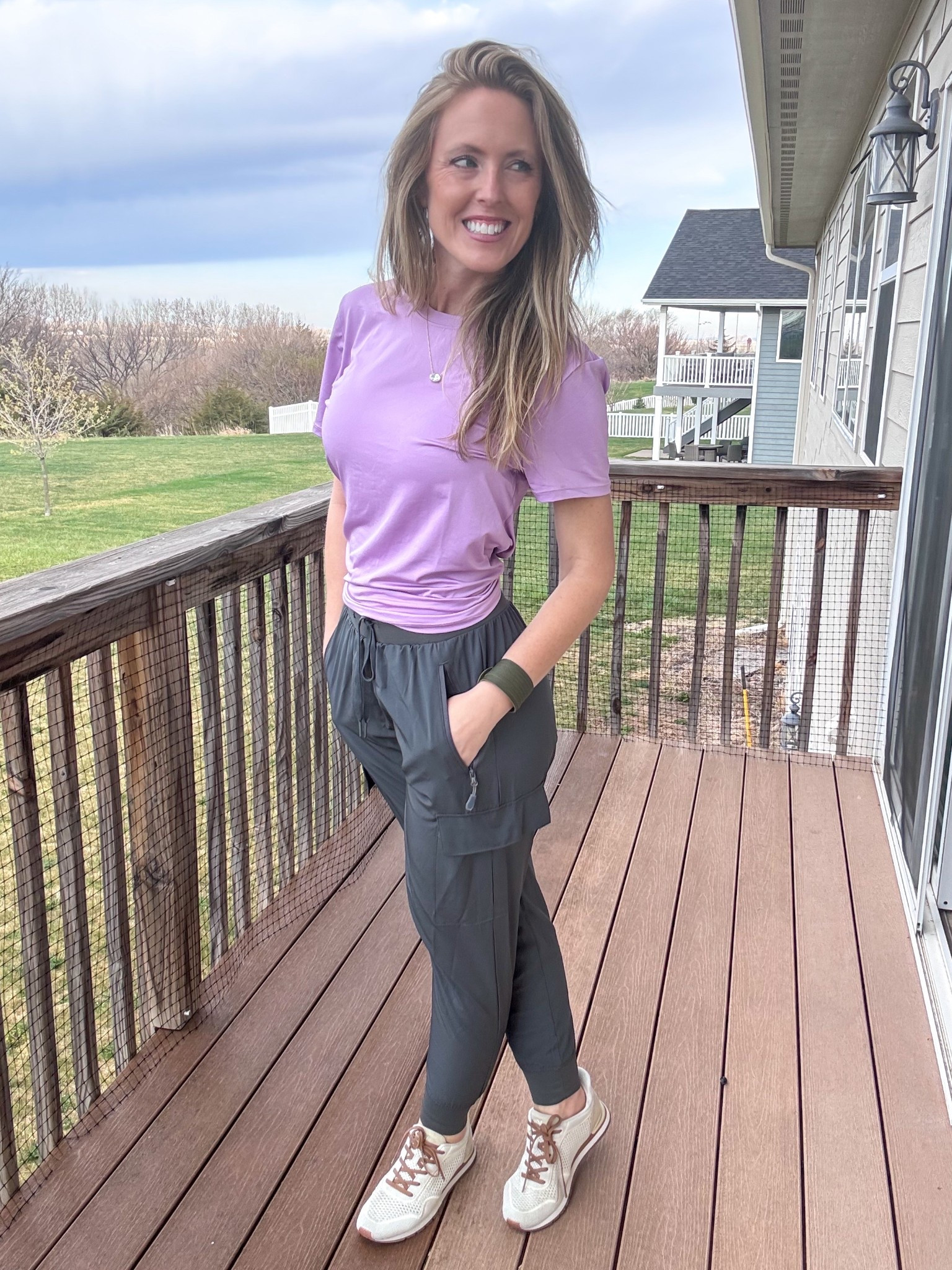 Real life, work from home, mom look! 💜 Loving these dry fit tees that come in a 5 pack and these joggers! Wearing a small in everything.

As an Amazon Influencer I earn commission on qualifying purchases.

Mom style, activewear, comfy joggers, casual spring fashion, ootd, lavender top

#LTKootd #LTKdayinmylife #LTKMidsize